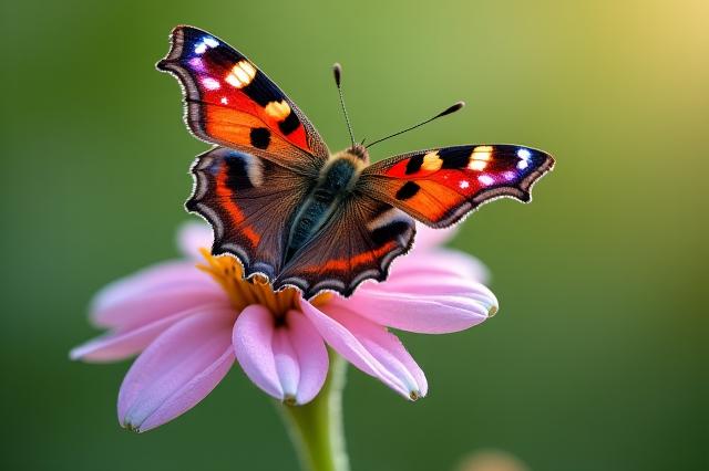 Macro di una farfalla colorata su un fiore