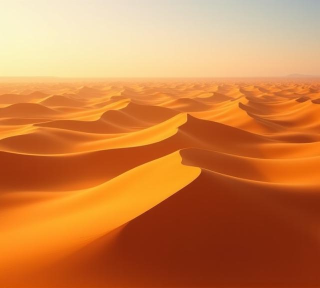 Dune di sabbia dorate nel deserto del Sahara all'alba